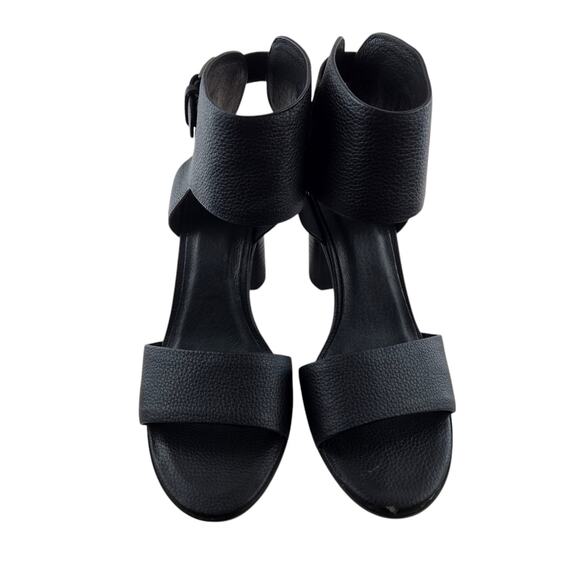 Joie Heels Womens 7 (37) Black Leather Wide Ankle Cuff Open Toe 3.5" Heel - Picture 4 of 12